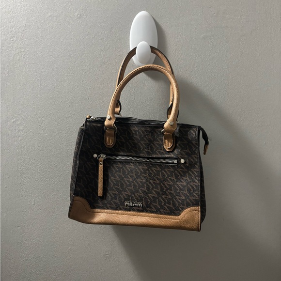Brown and Tan Satchel with Signature Print - Picture 1 of 4